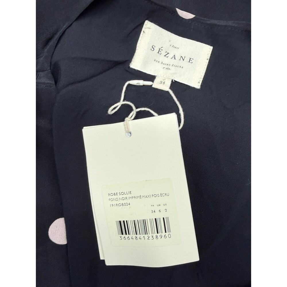 NWT Sezane Silk Polka Dot Midi Dress Black Button Front Lined Size US 2 - Picture 8 of 9